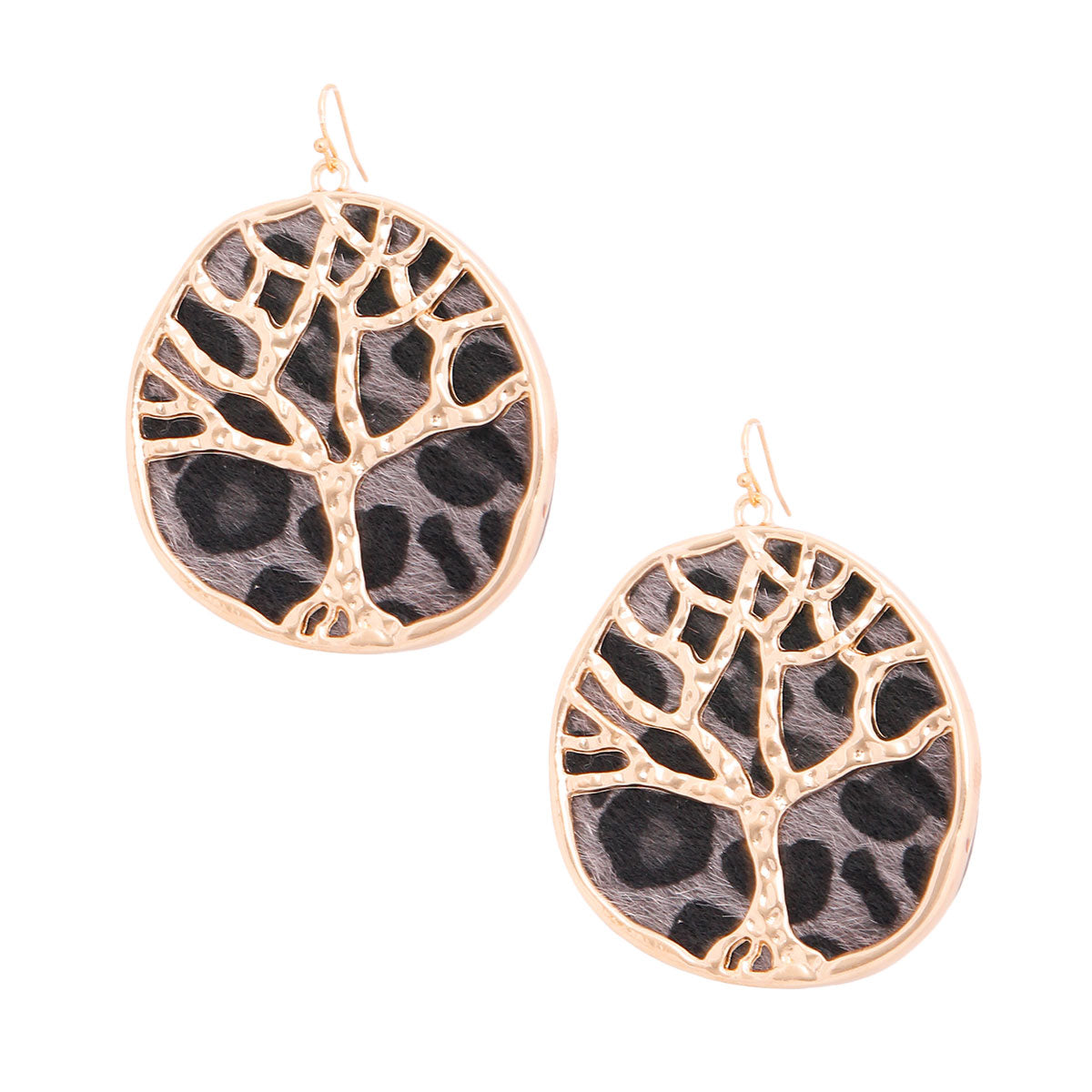 Gray Leopard Fur Tree of Life Earrings