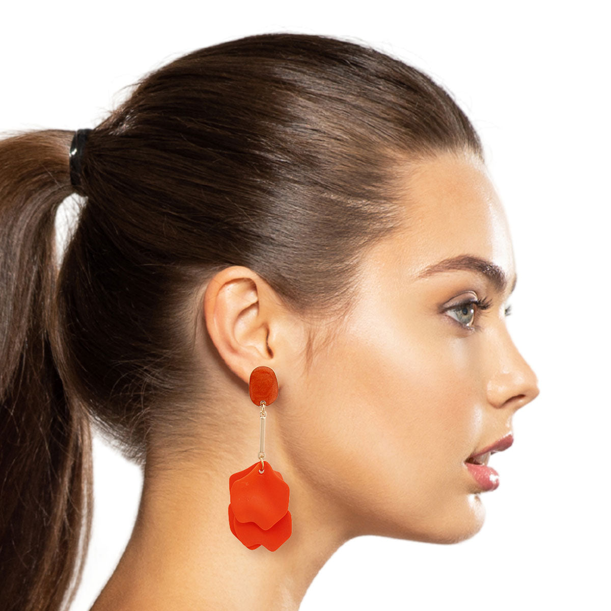 Orange Matte Petal Drop Earrings