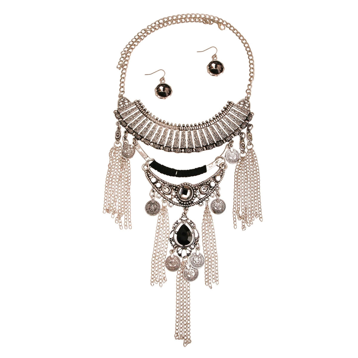 Burnished Silver Black Necklace