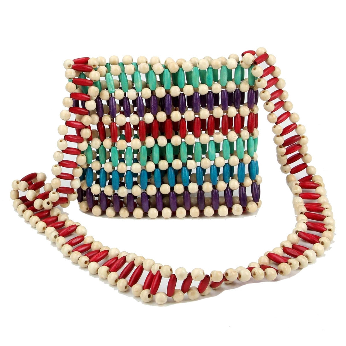 Multi Color Wooden Bead Crossbody Bag