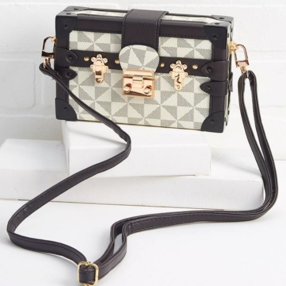 LV Designer Dupe Beige Mini Suitcase Clutch
