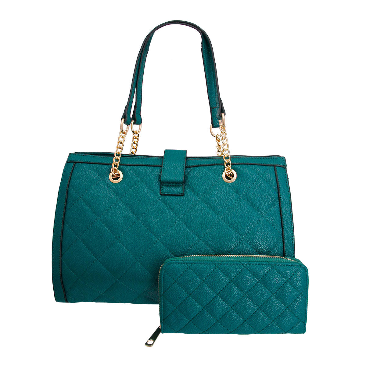 Soft Green Quilted Tote Handbag Set