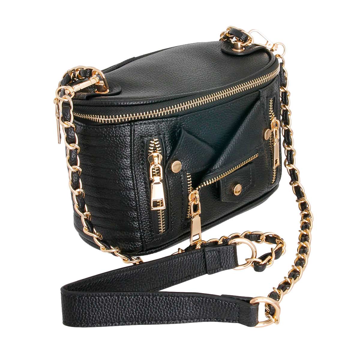 Black Moto Cosmetic Bag Shaped Handbag