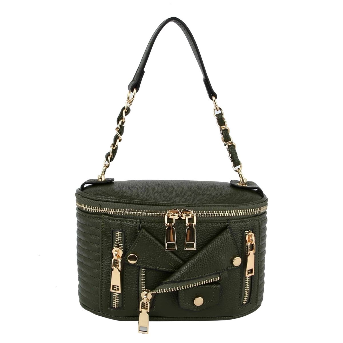 Olive Moto Cosmetic Bag Shaped Handbag