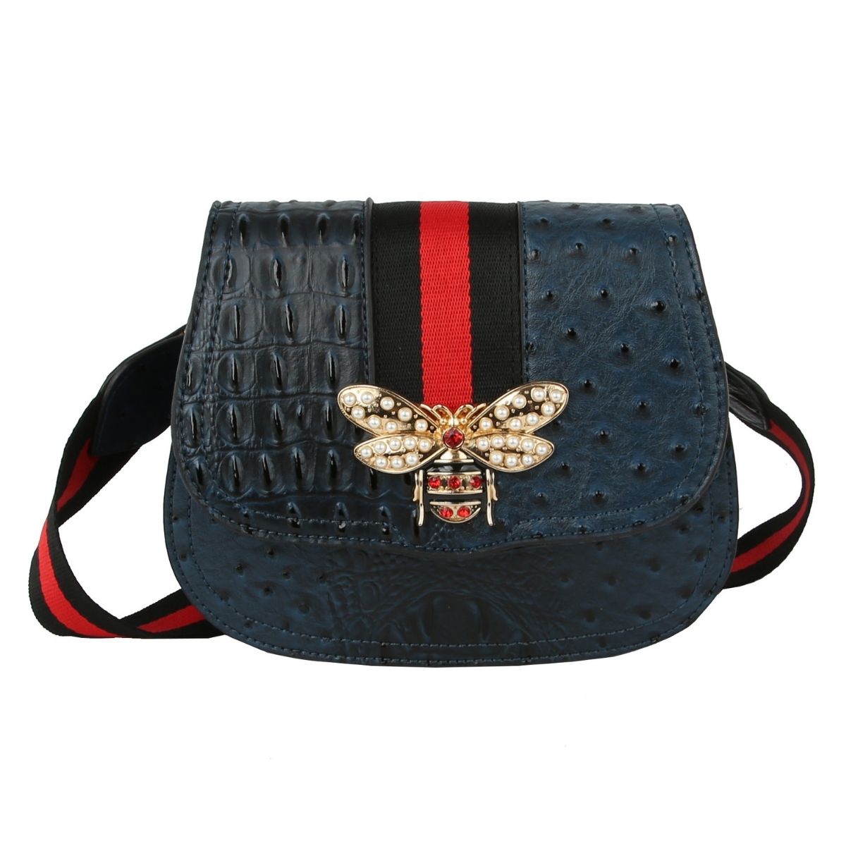 Bue Ostrich Designer Saddle Crossbody