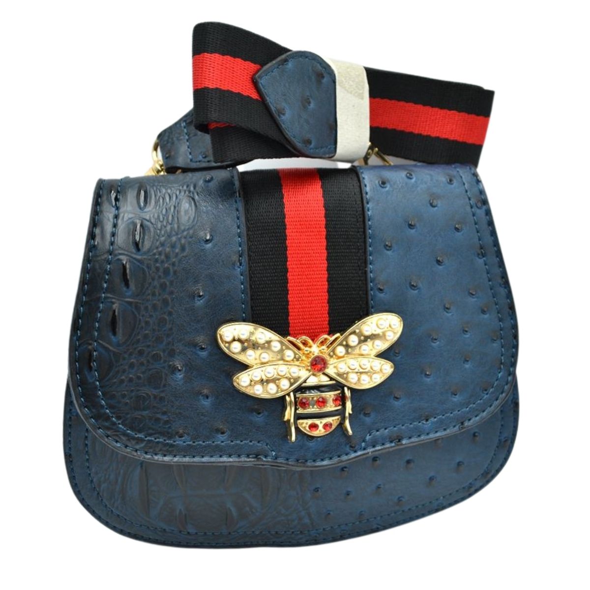 Bue Ostrich Designer Saddle Crossbody