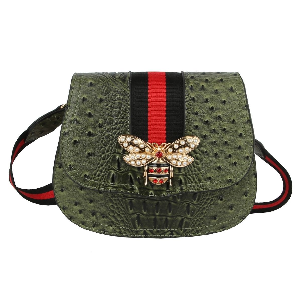 Olive Ostrich Designer Saddle Crossbody