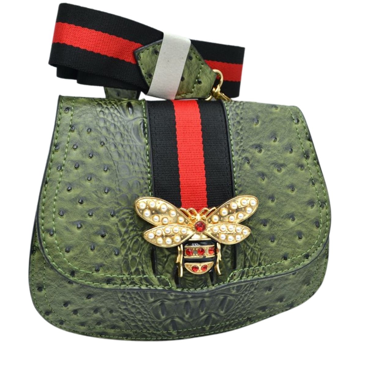 Olive Ostrich Designer Saddle Crossbody