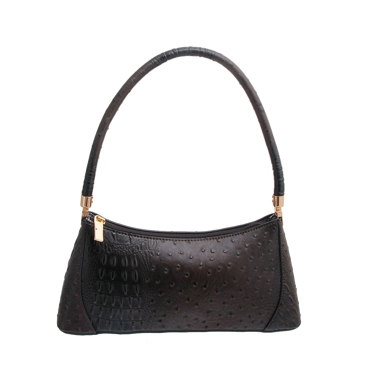 Dark Brown Ostrich Classic Shoulder Bag
