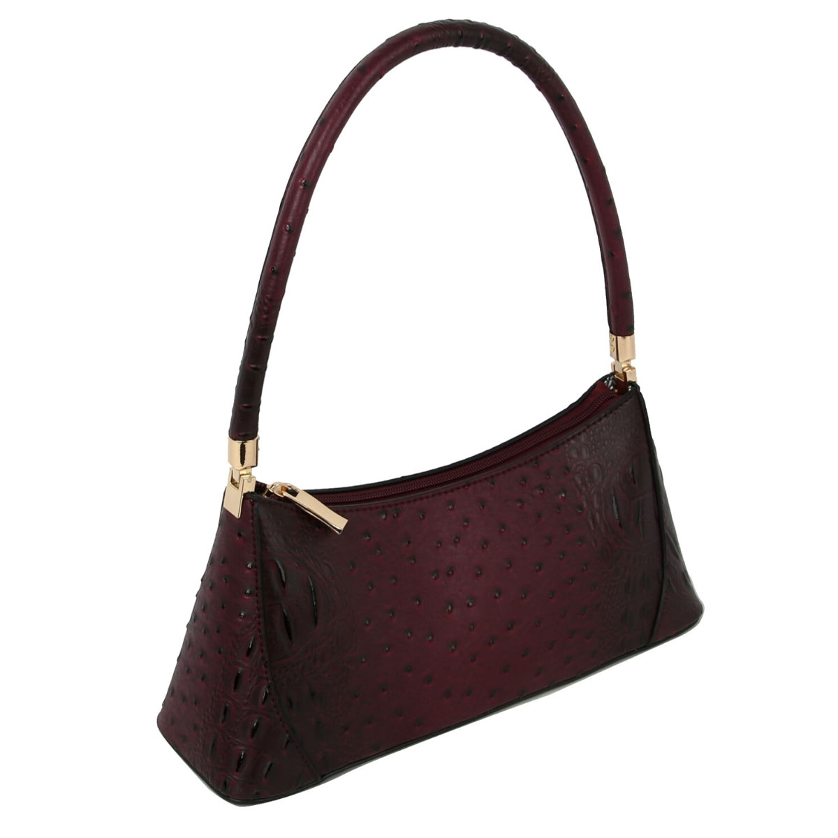 Wine Ostrich Classic Shoulder Bag