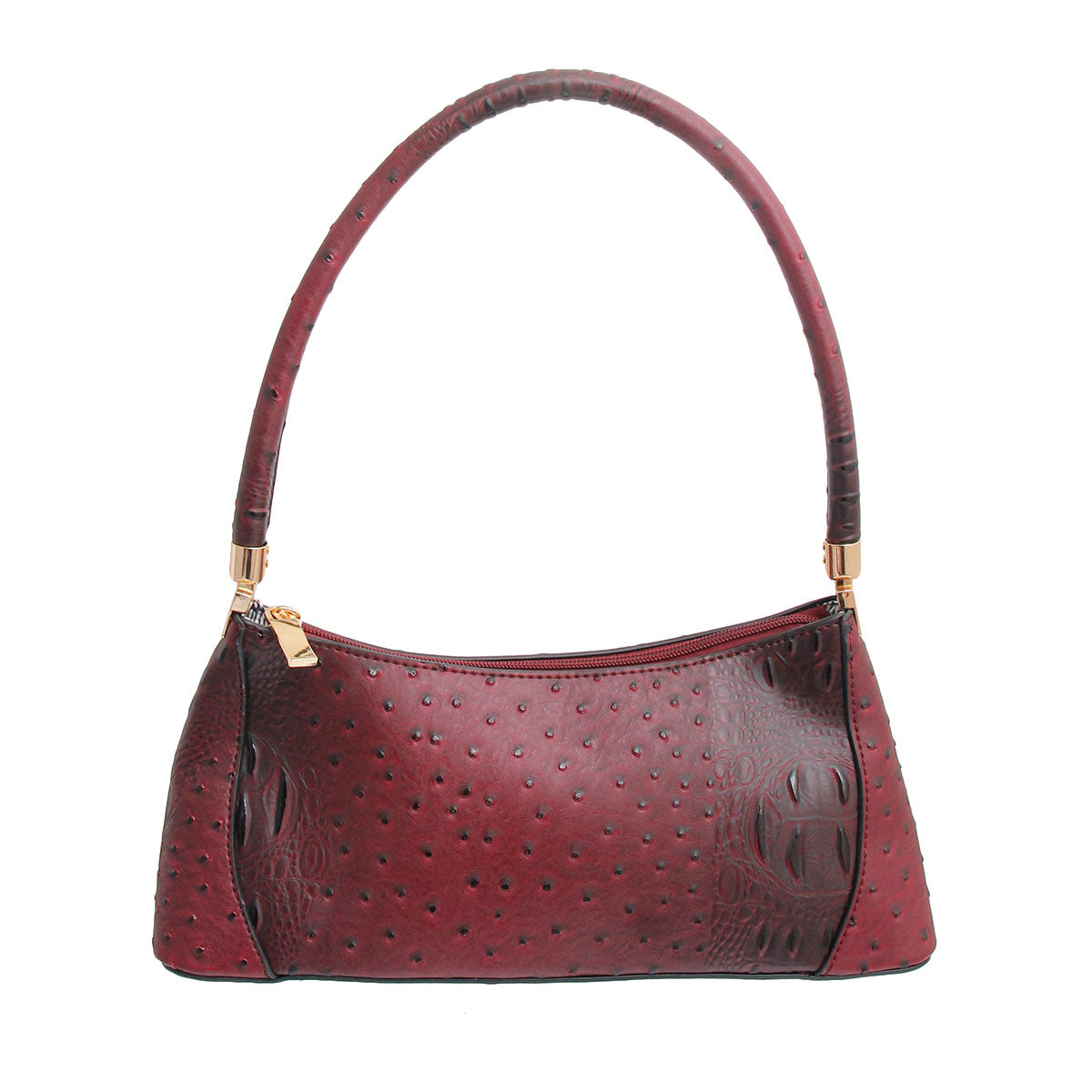 Wine Ostrich Classic Shoulder Bag
