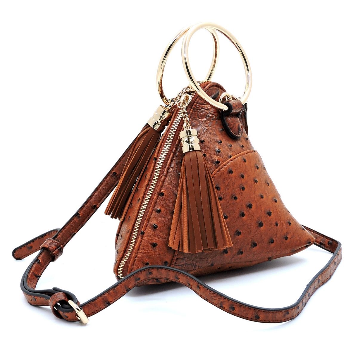 Brown Ostrich Triangle Clutch