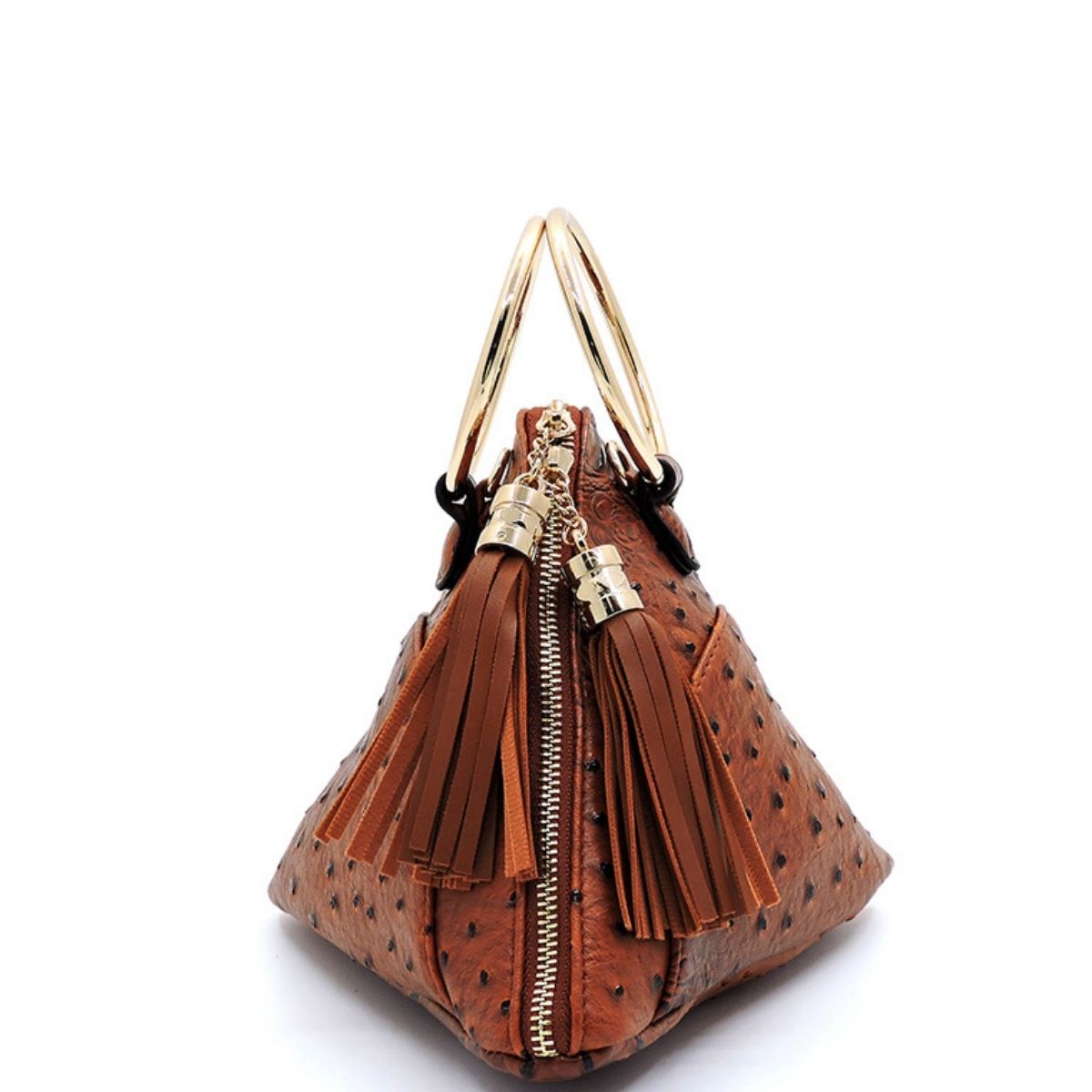 Brown Ostrich Triangle Clutch