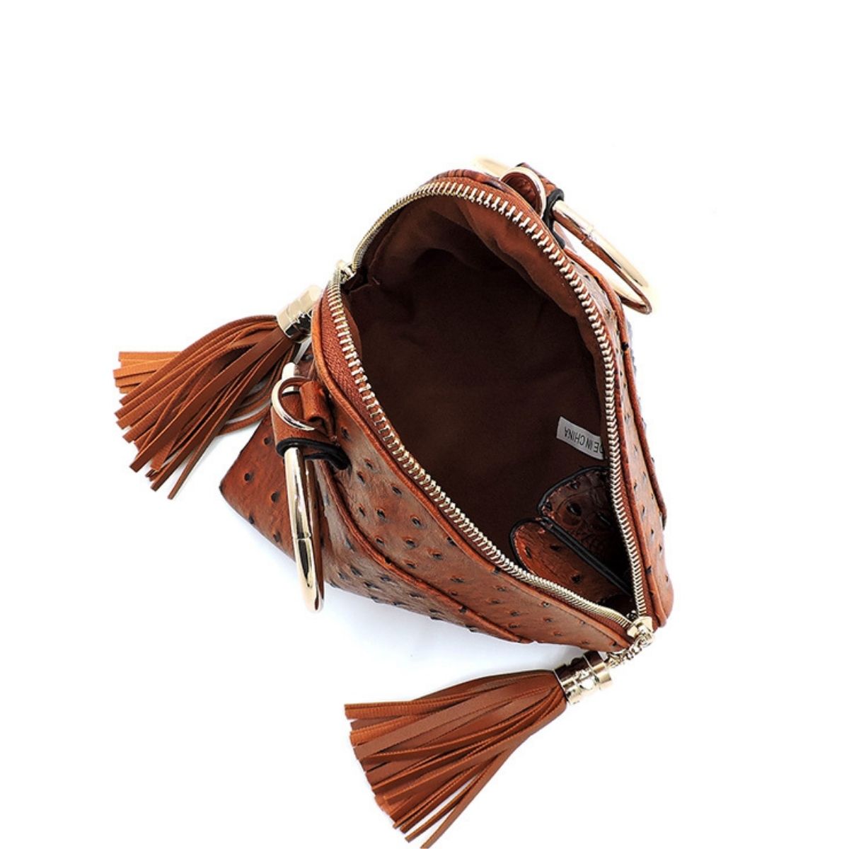 Brown Ostrich Triangle Clutch