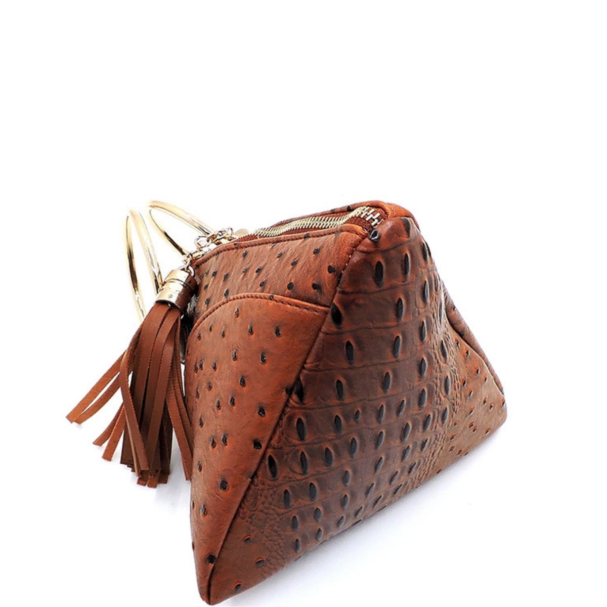 Brown Ostrich Triangle Clutch