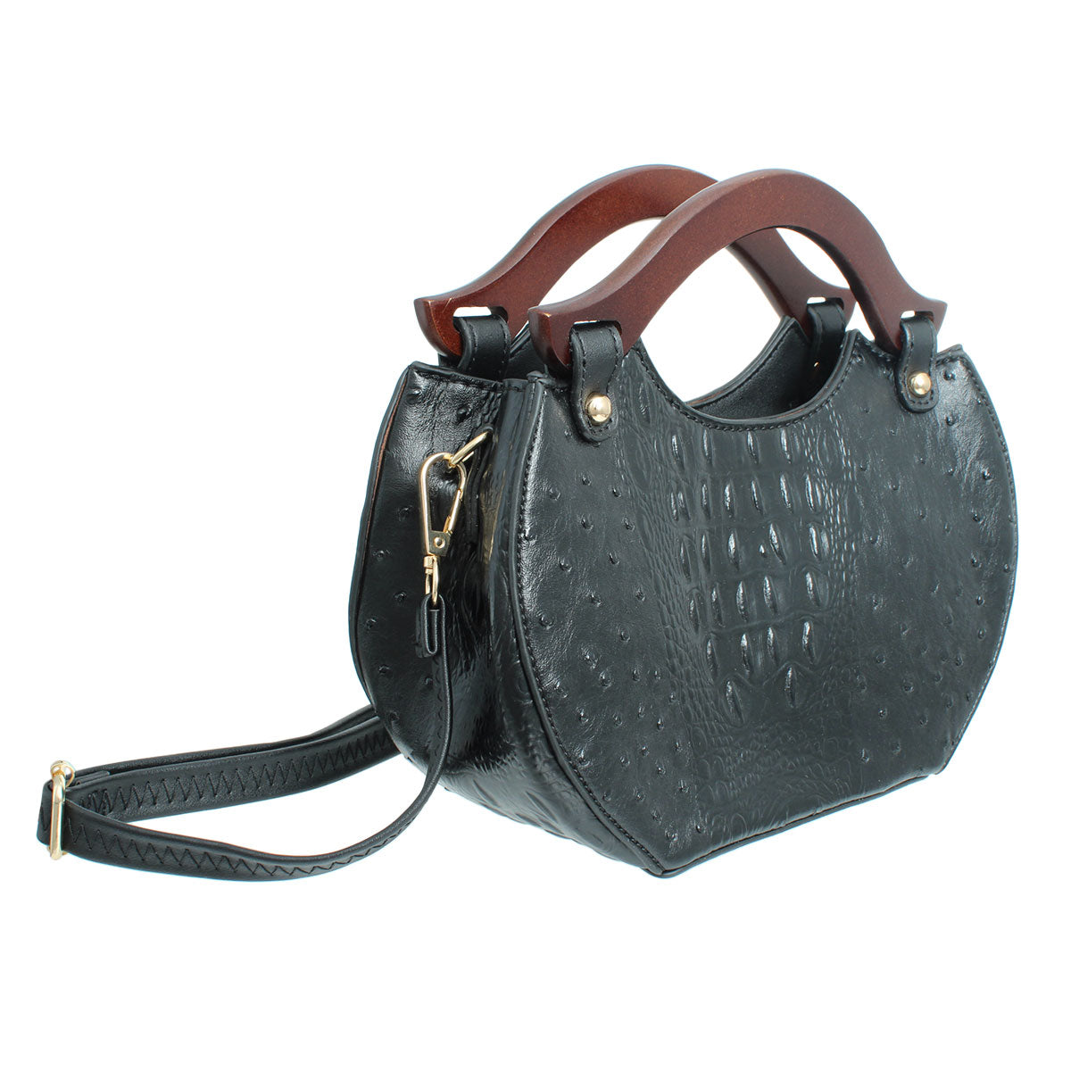 Black Round Wooden Handle Handbag