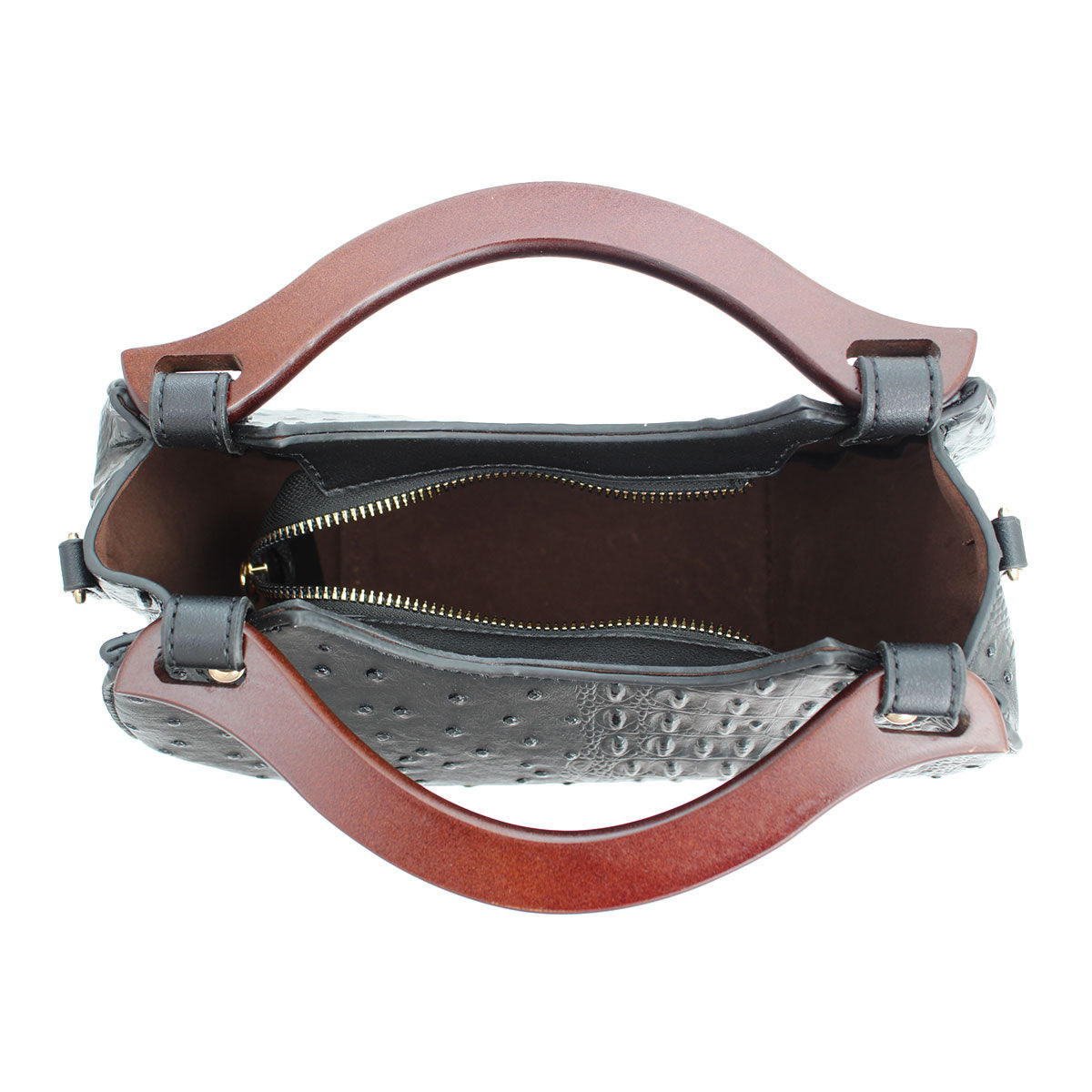 Black Round Wooden Handle Handbag