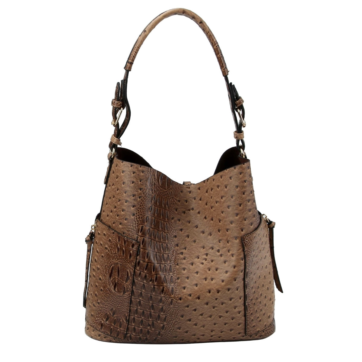 Light Brown Ostrich Plaid Pouch Bag Set