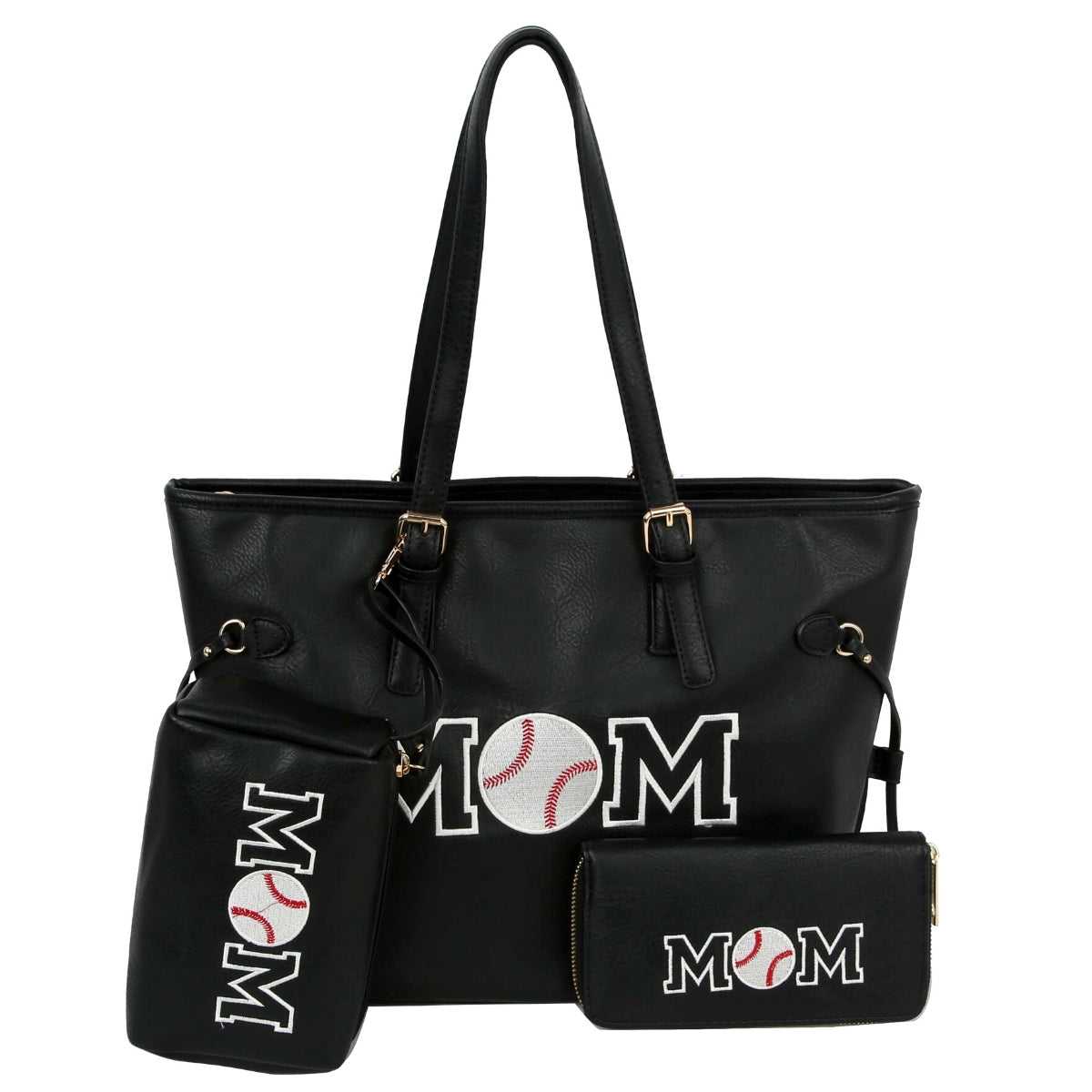 Black Baseball 3 Pcs Tote Bag Set