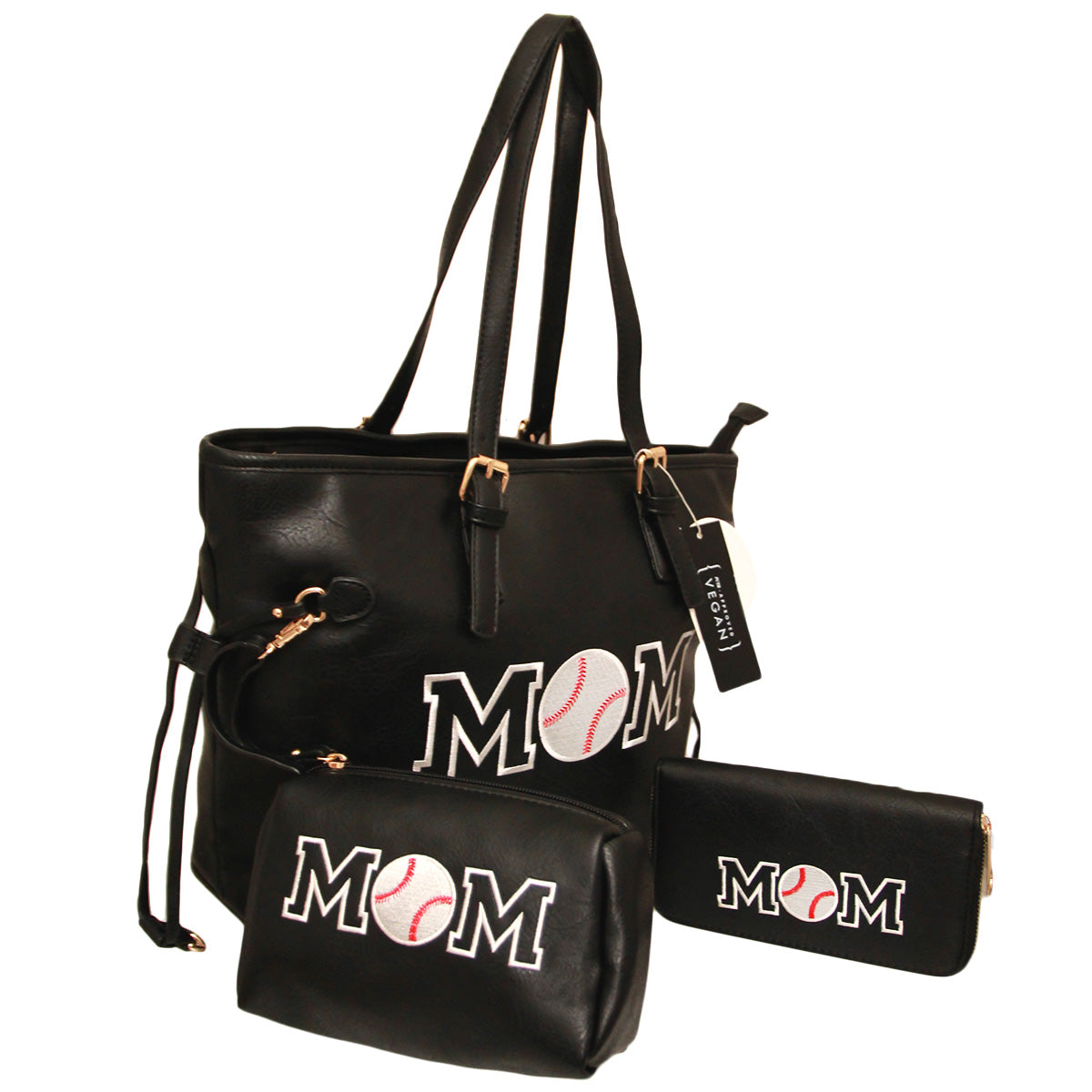 Black Baseball 3 Pcs Tote Bag Set