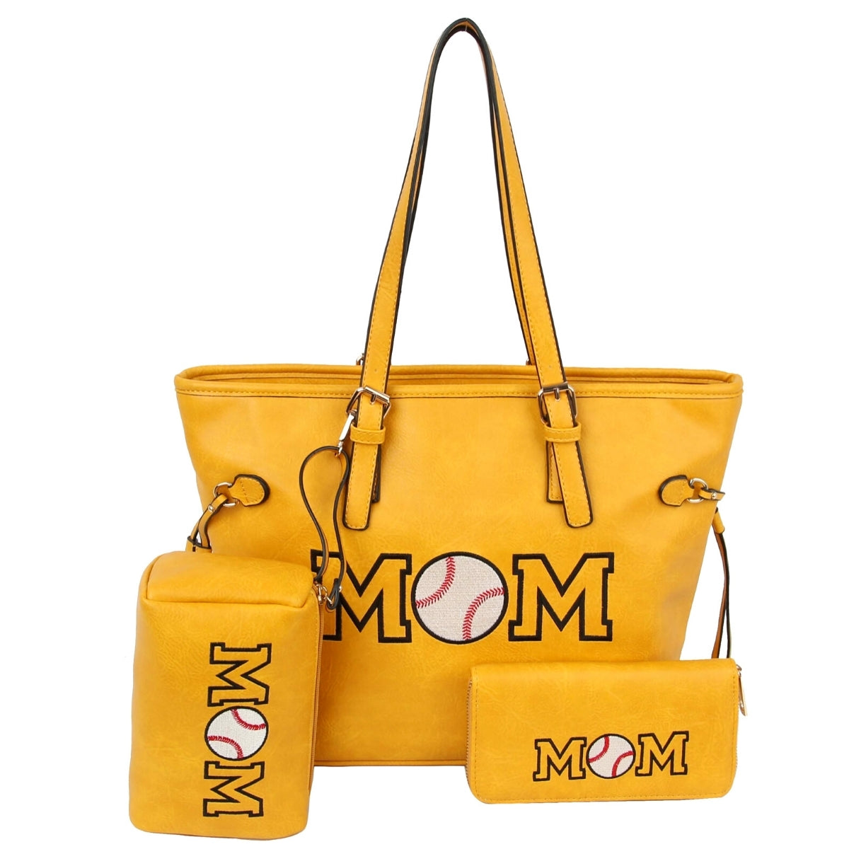 Yellow Baseball 3 Pcs Tote Bag Set