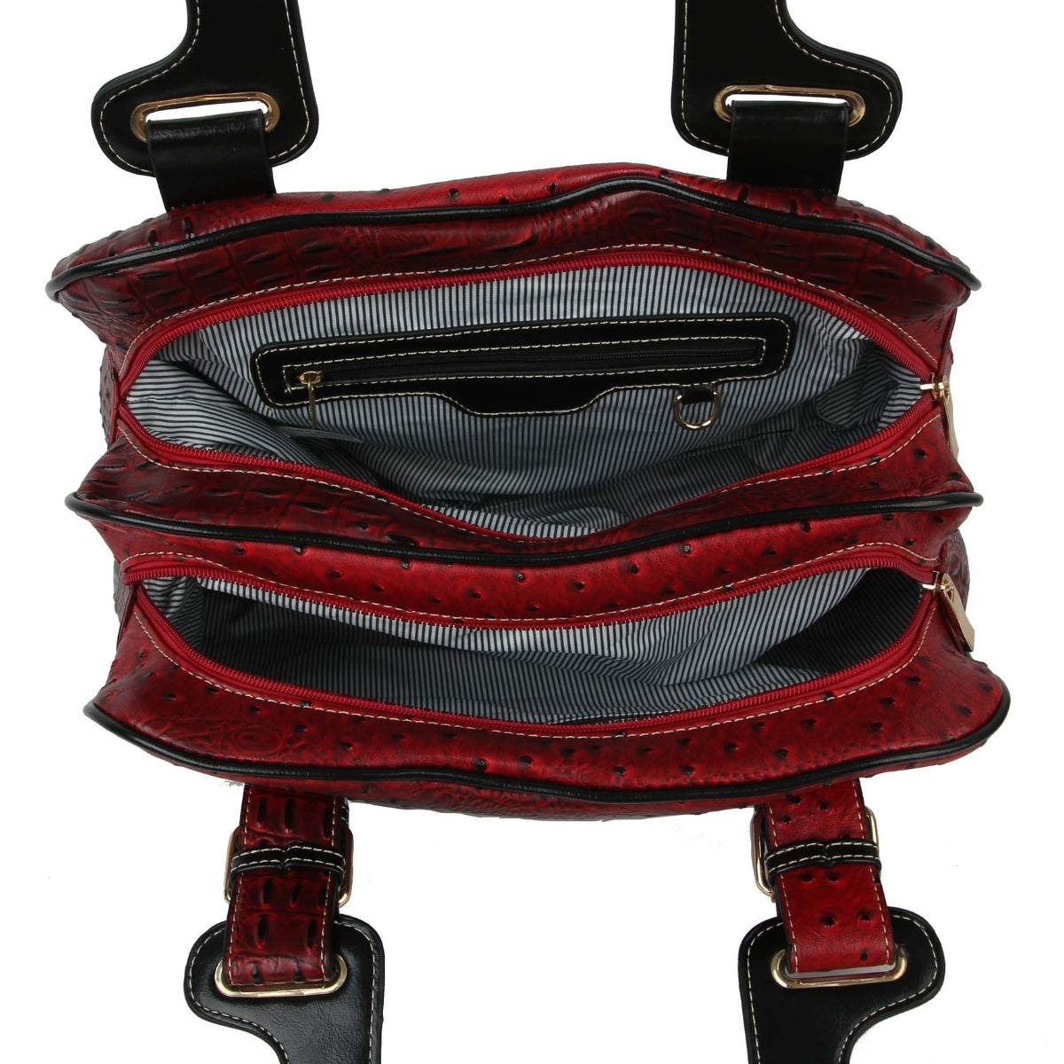 Red Ostrich Buckle Satchel Bag