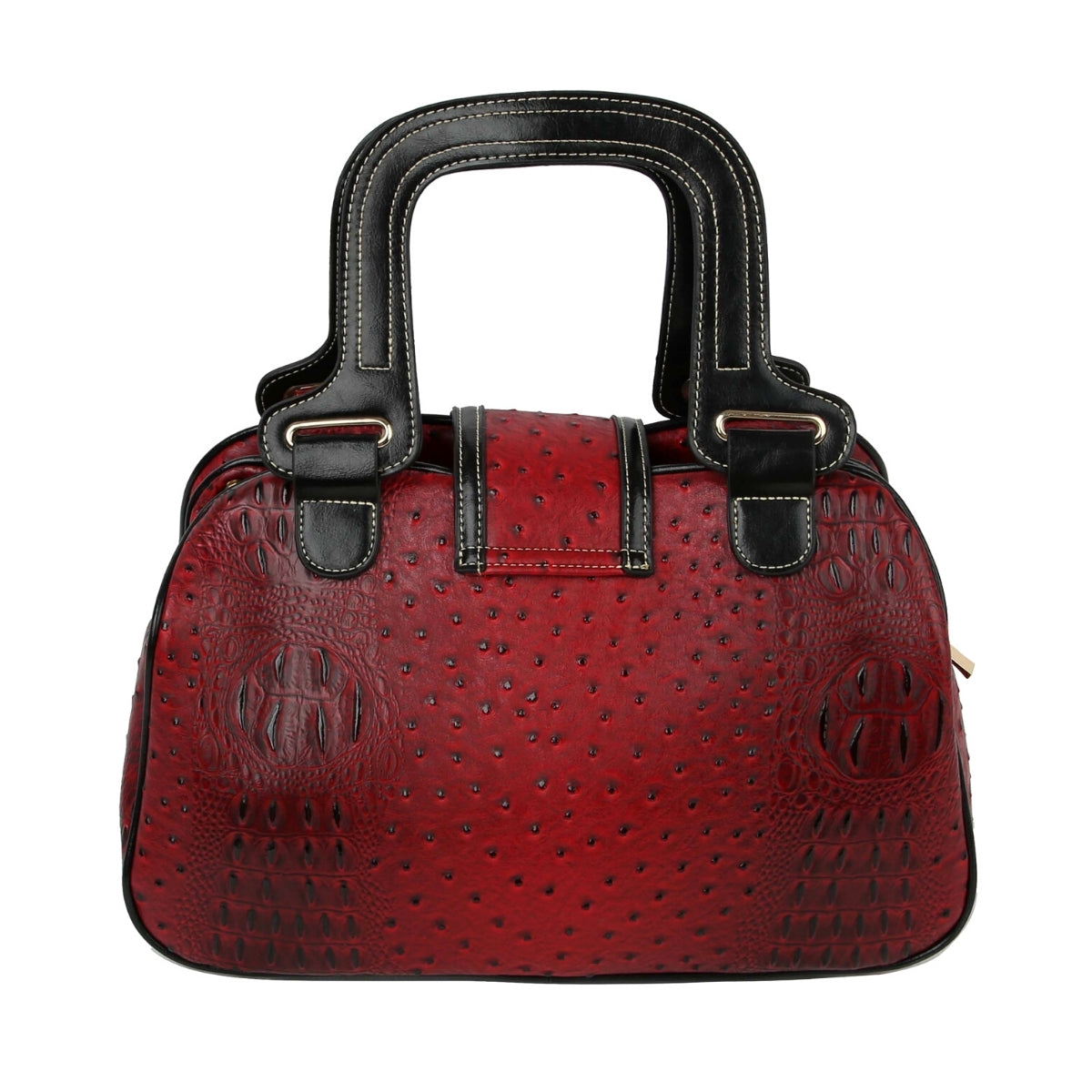 Red Ostrich Buckle Satchel Bag