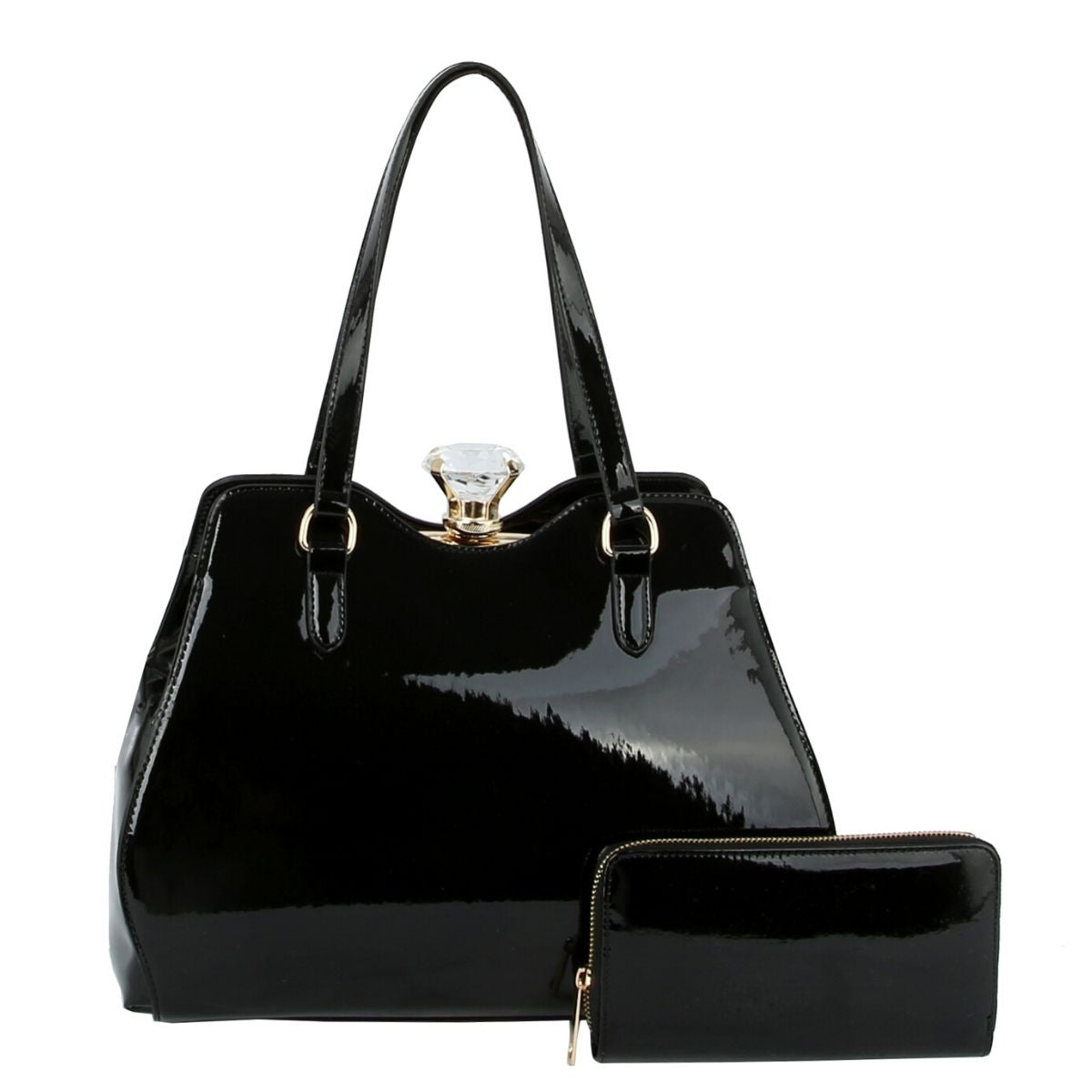 Shiny Black Frame Handbag Set