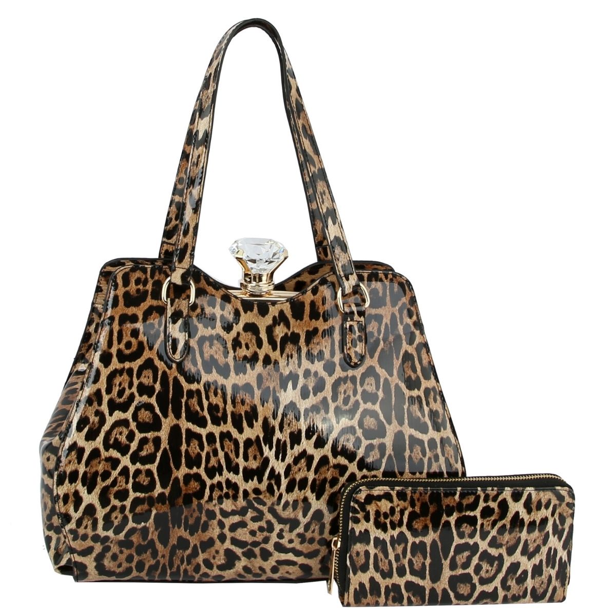 Shiny Leopard Frame Handbag Set