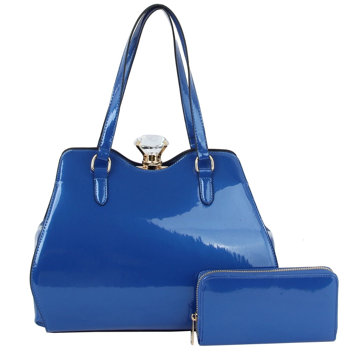 Shiny Royal Blue Frame Handbag Set