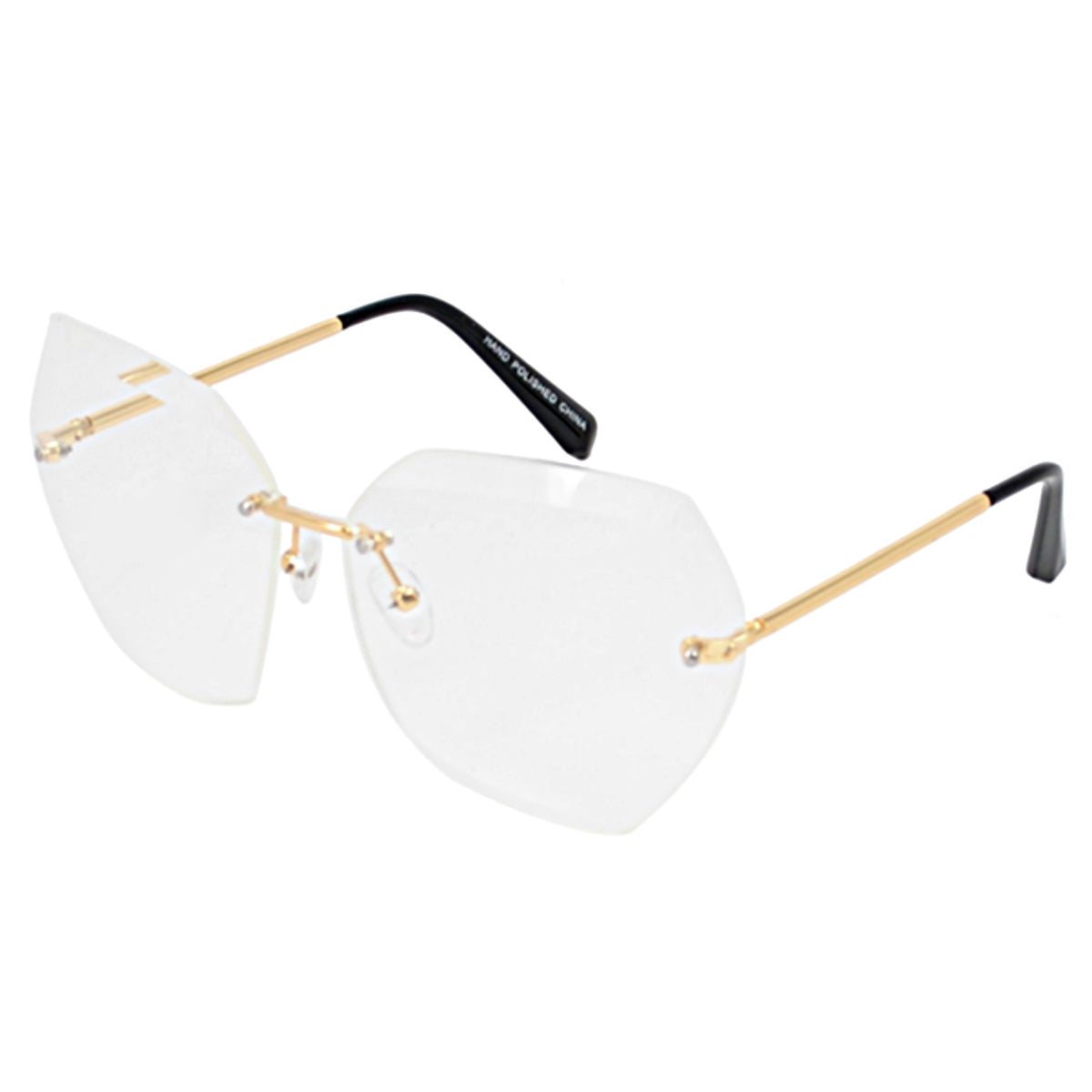 Gold Rimless Clear Beveled Glasses