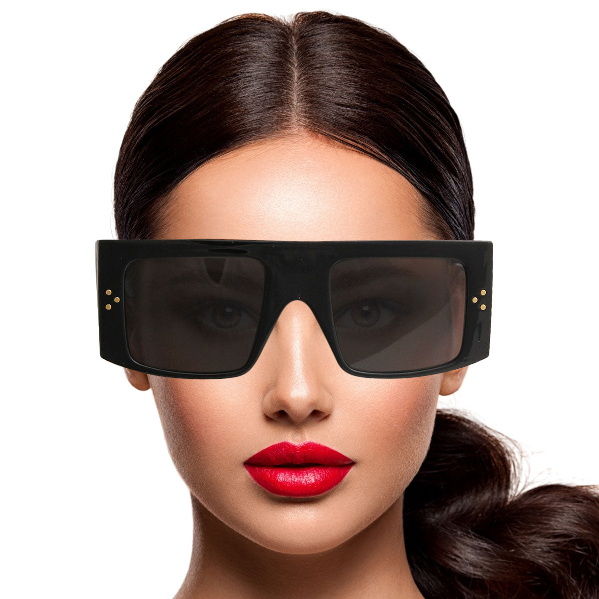 Celine Style Black Square Wrap Edge Sunglasses