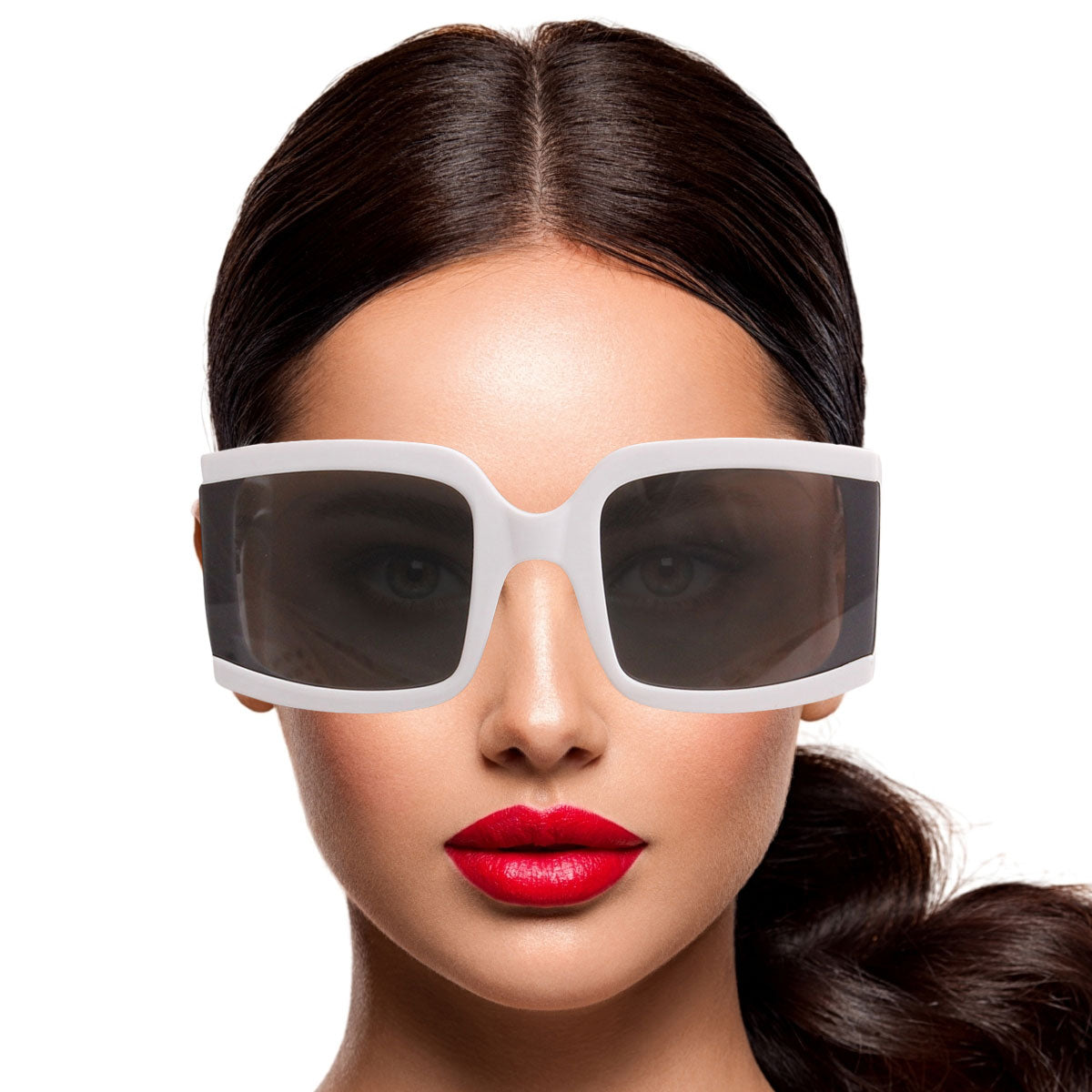 Celine Style White Square Wrap Edge Sunglasses