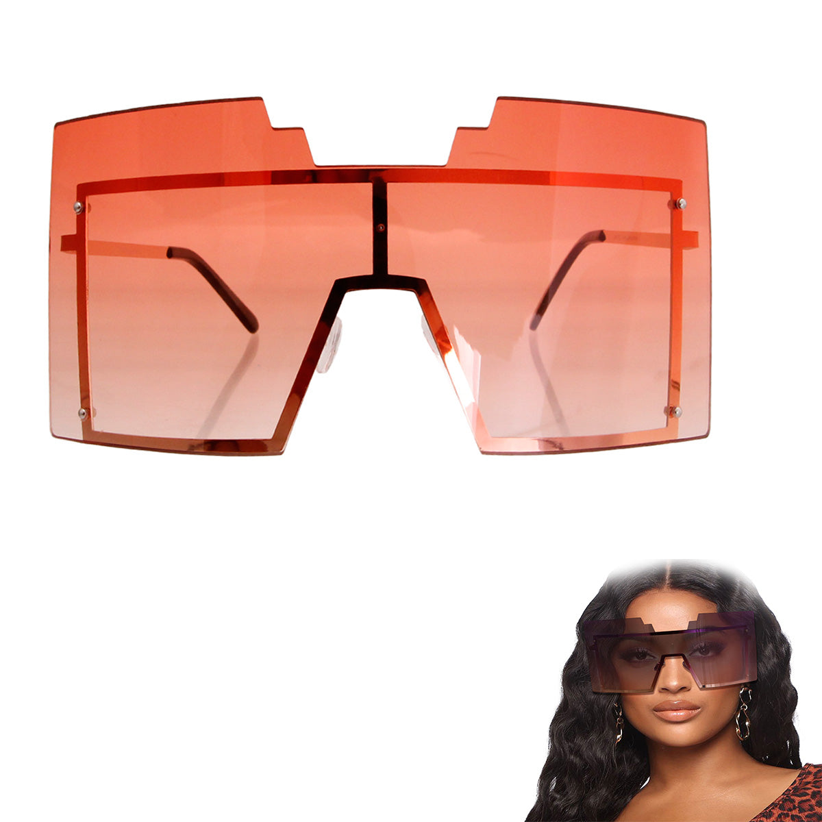 Orange Geometric Shield Sunglasses