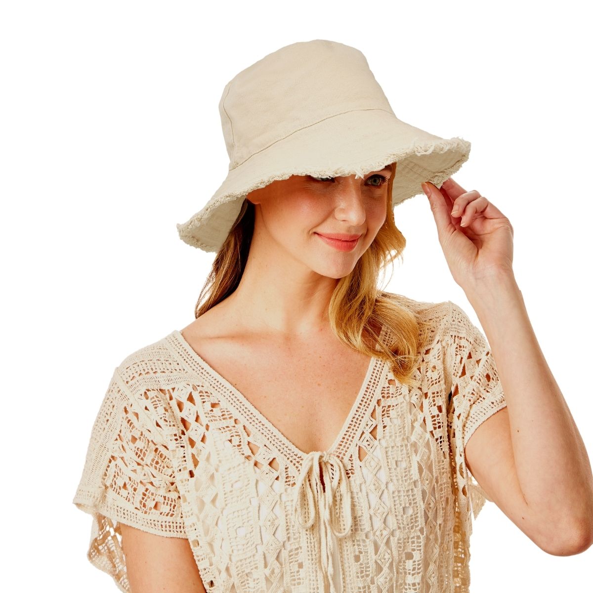 Beige Wired Brim Bucket Hat