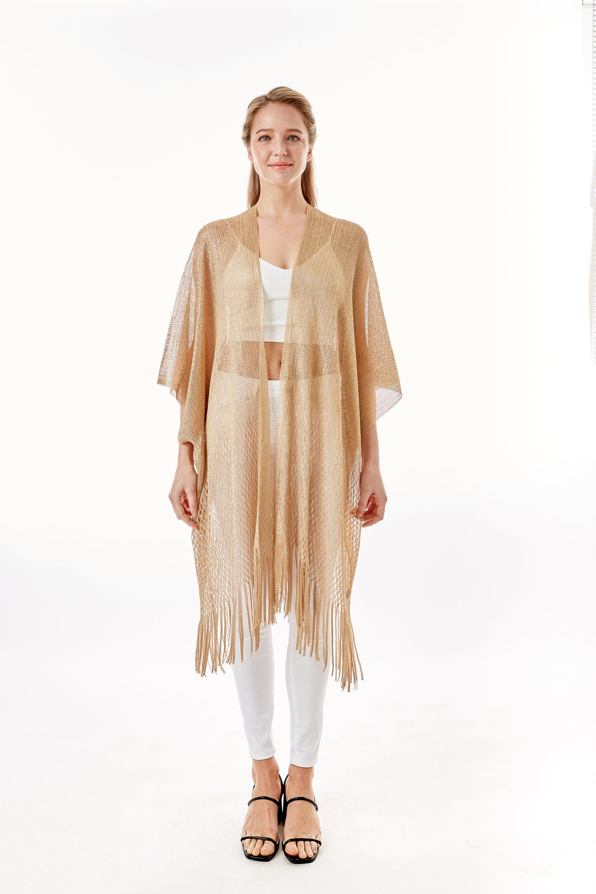 Gold Metallic Fringe Kimono