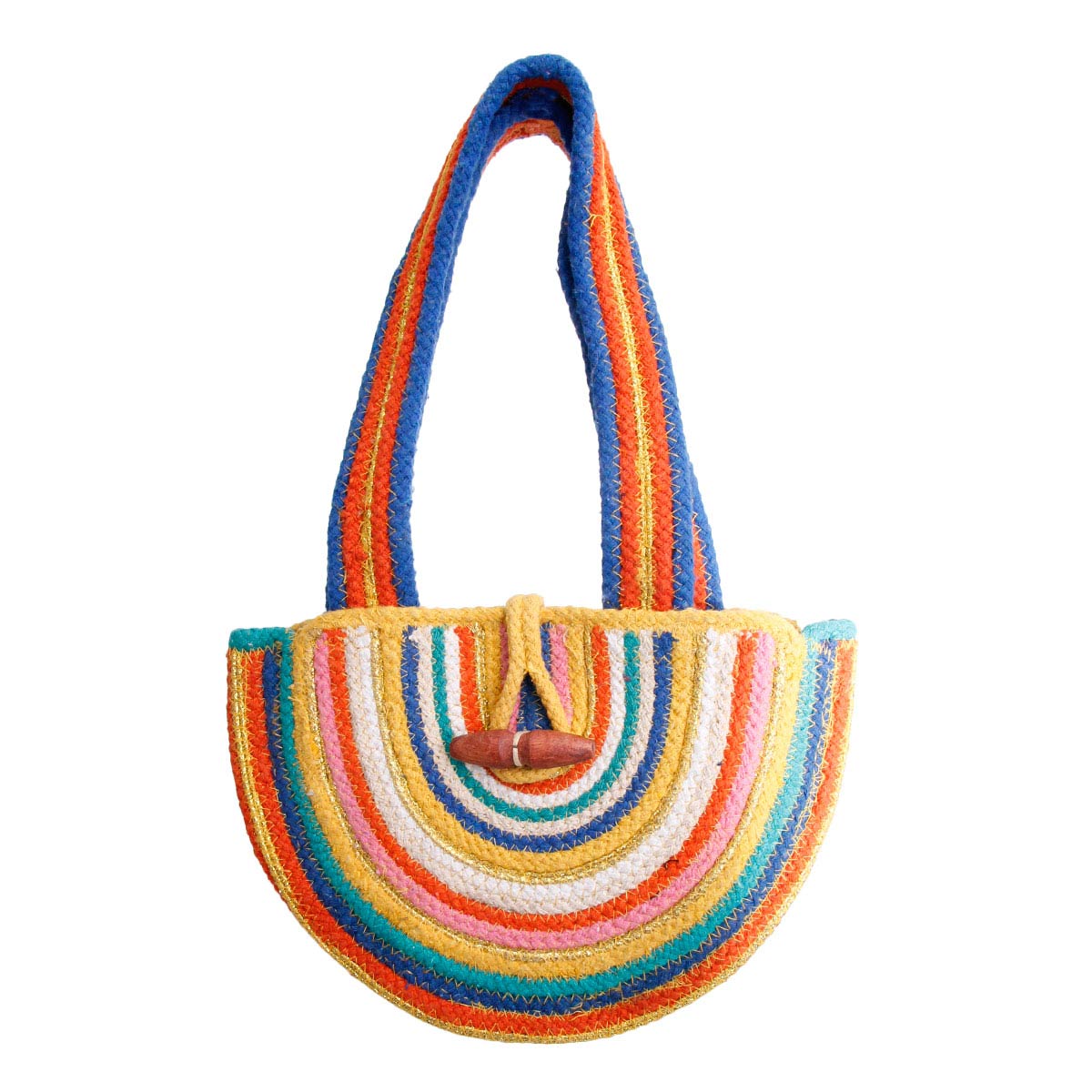 Rainbow Jute Half Moon Tote Bag