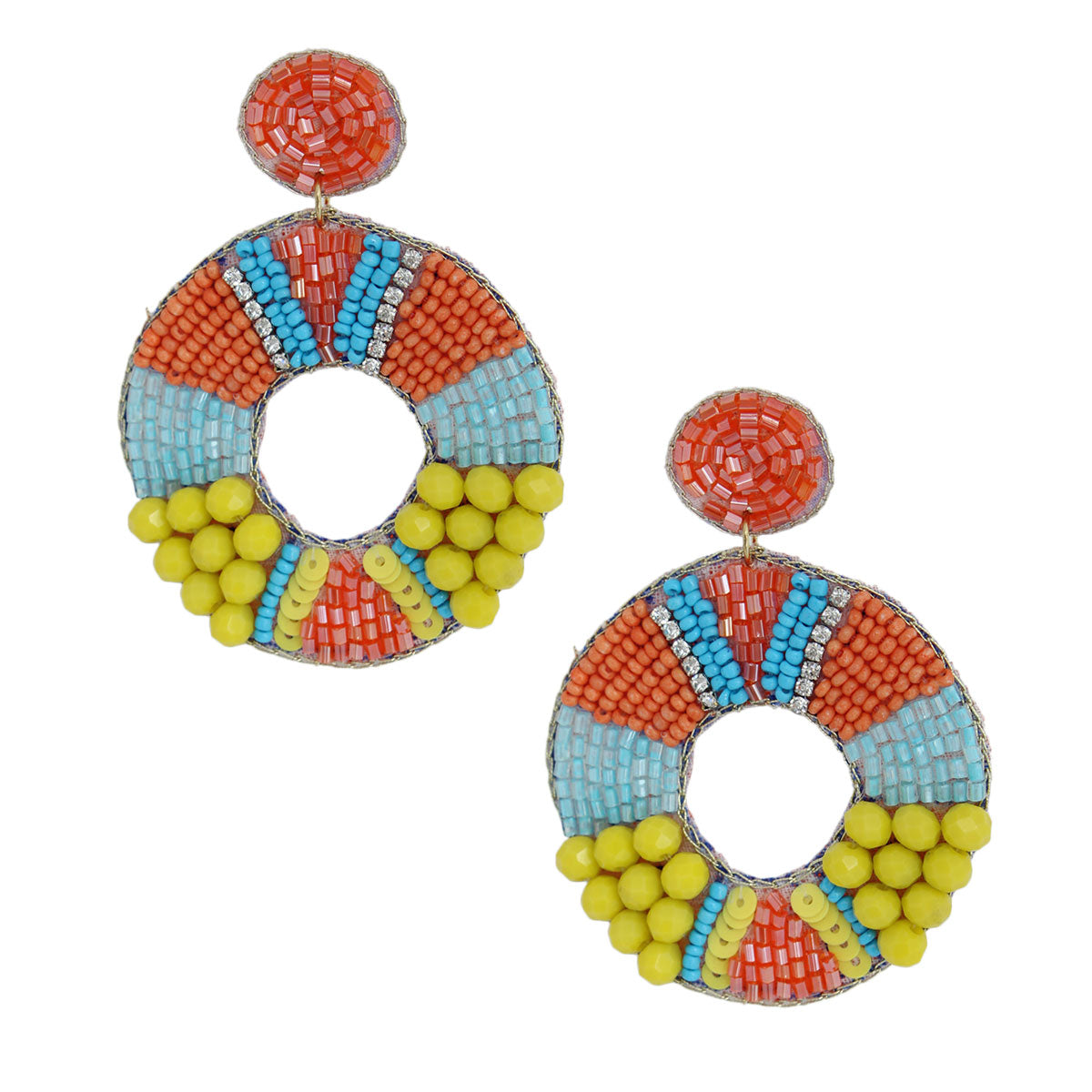Orange Embroidered Donut Earrings