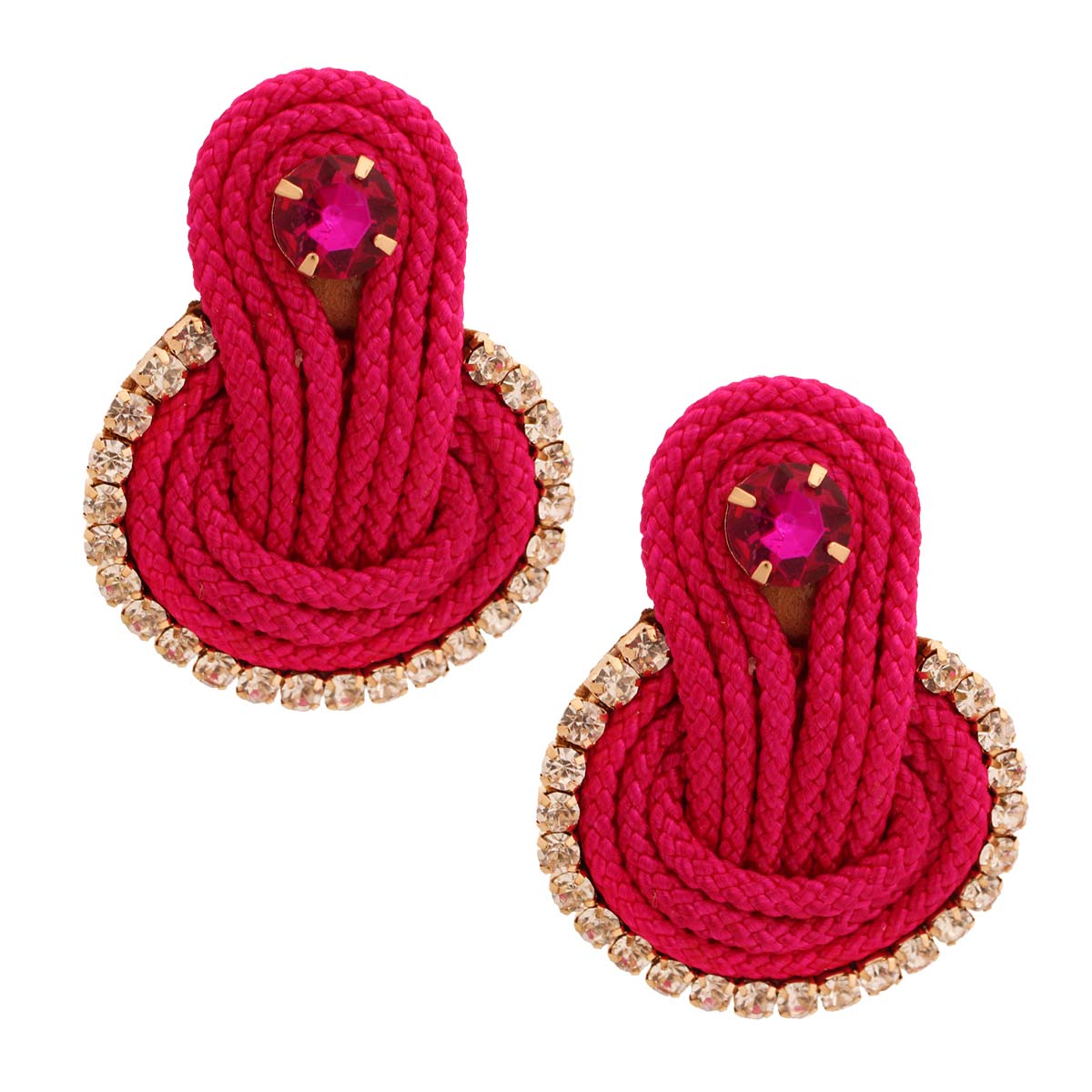 Fuchsia Knotted Rope Rhinestone Studs