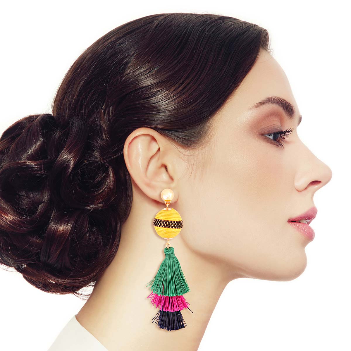 Wrapped Ball Stacked Tassel Earrings