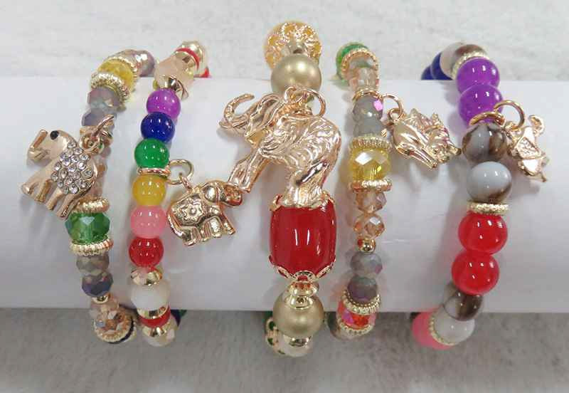 GOLD MULTI COLOR STRETCH BRACELETS ELEPHANTS