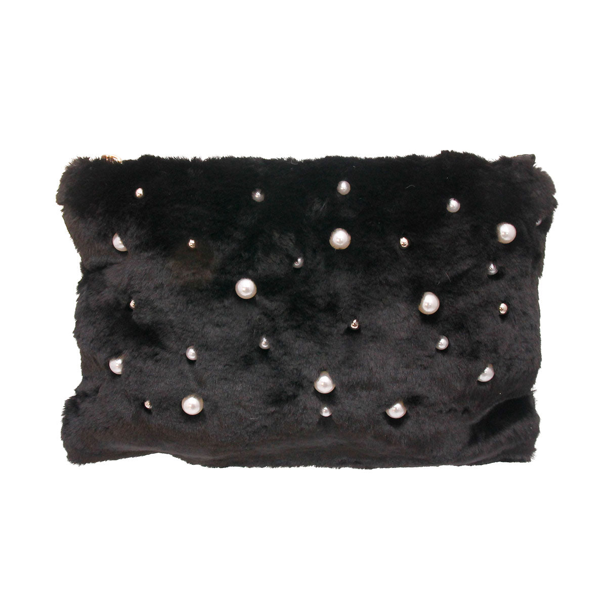 Black Fur Pearl Stud Clutch