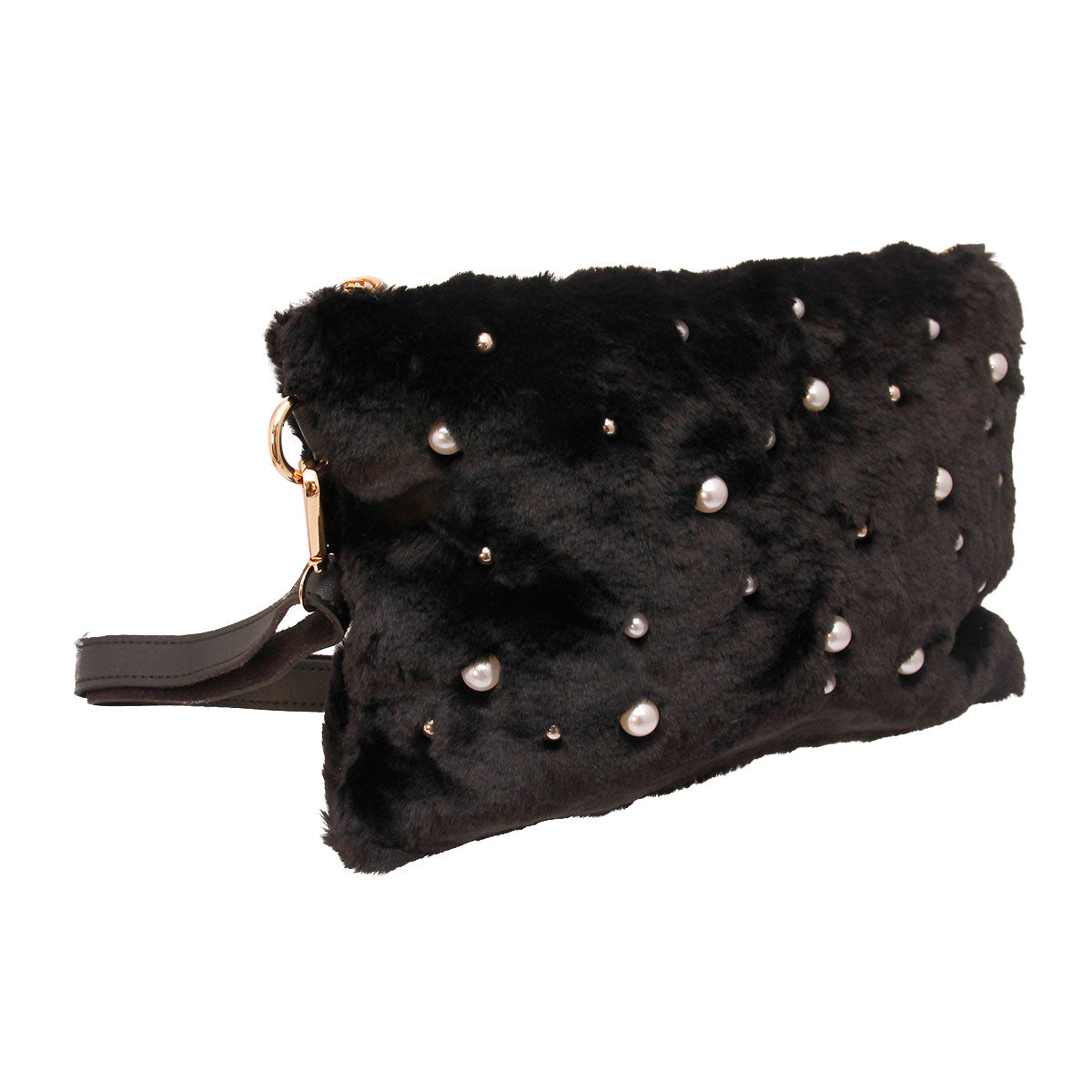 Black Fur Pearl Stud Clutch