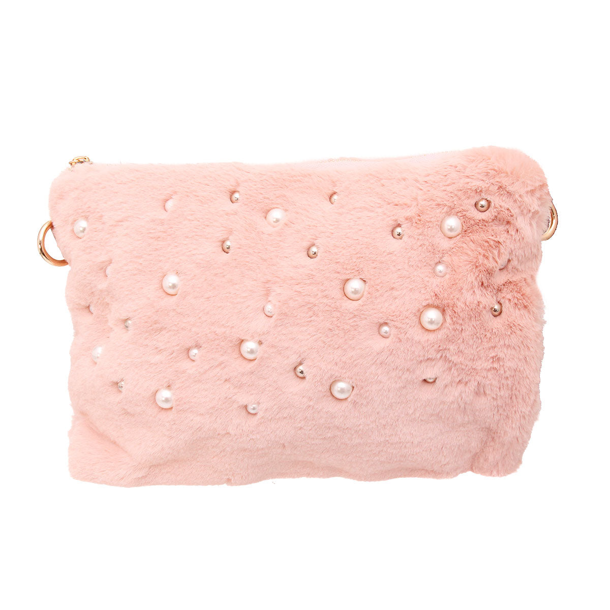 Mauve Fur Pearl Stud Clutch