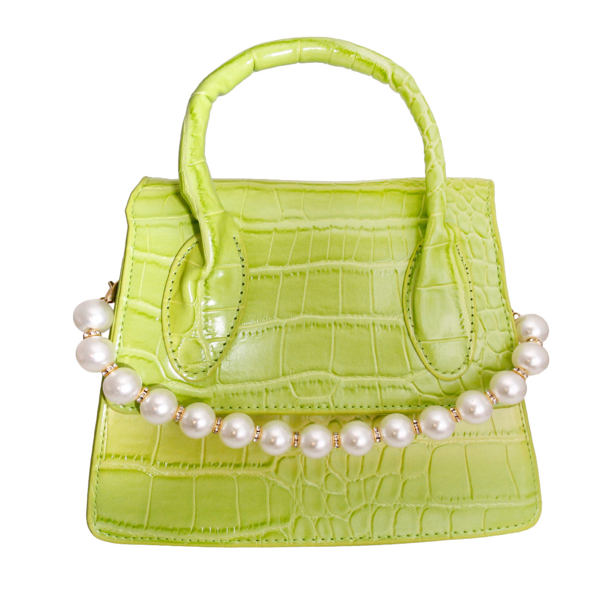 Green Croc Flap Satchel Handbag