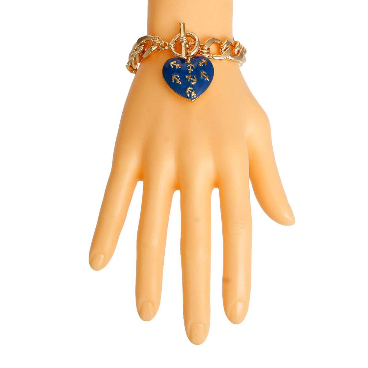 Blue Anchor Heart Toggle Bracelet