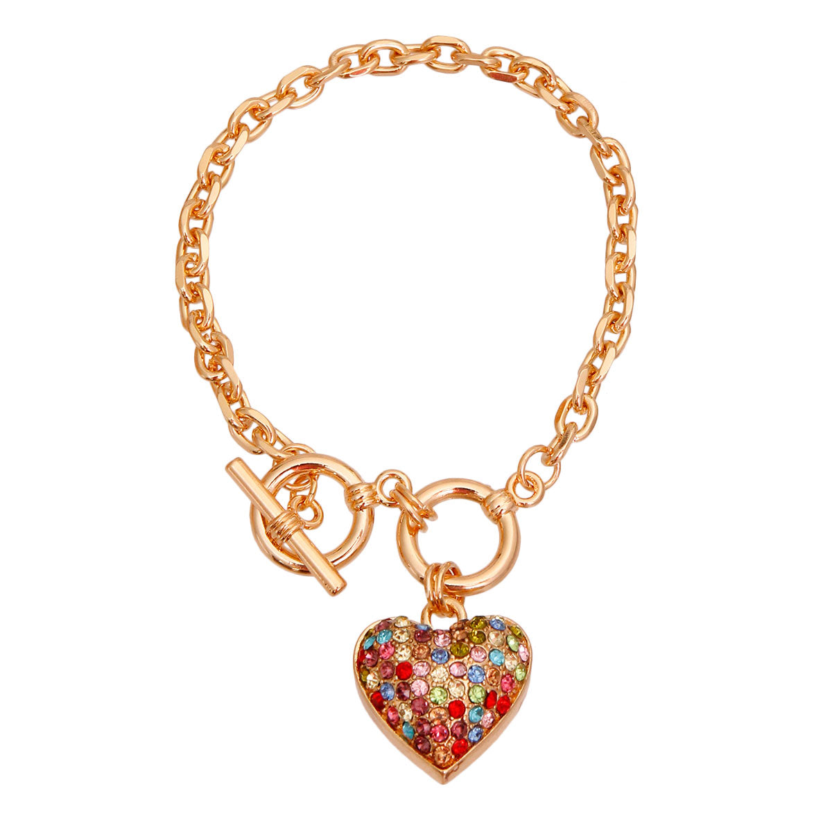 Gold Chain 3D Multi Color Heart Bracelet