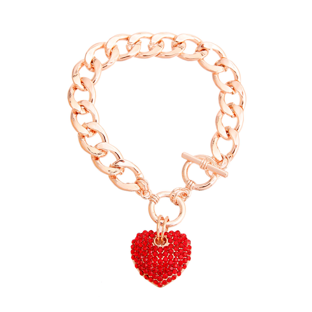 Red Rose Gold Heart Toggle Bracelet