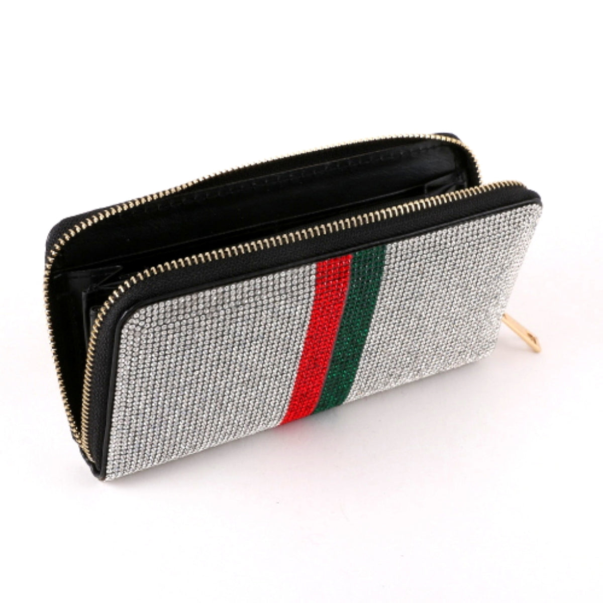 Rhinestone Leather Zippered Wallet
