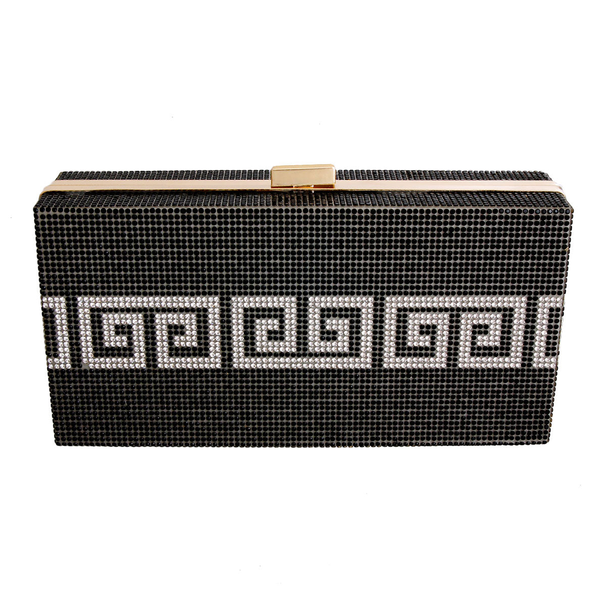 Black and Silver Greek Key Hardcase Clutch